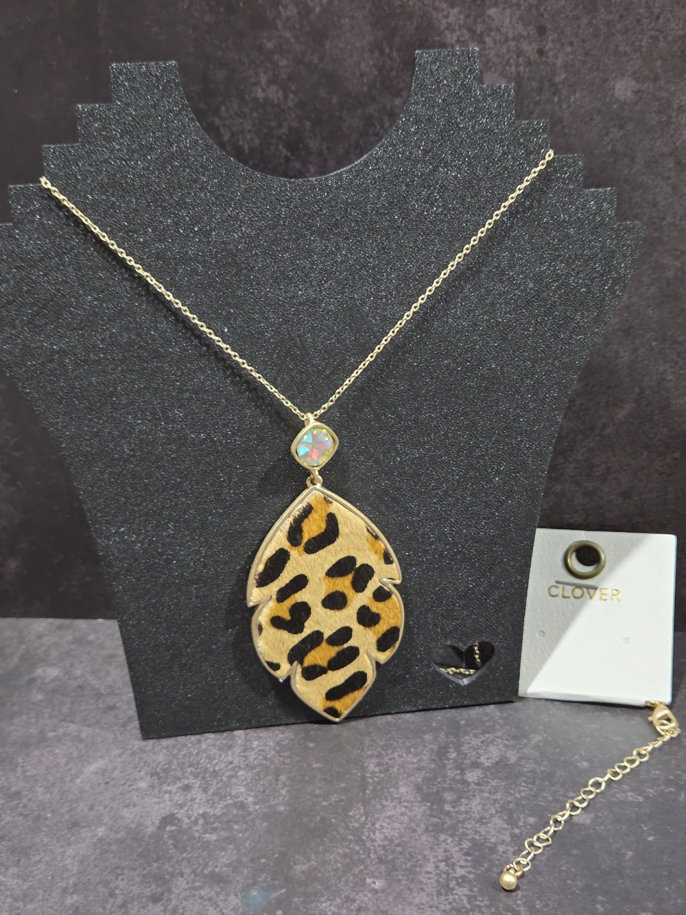 CLOVER Gold-Tone Leopard Leaf Pendant Necklace -
